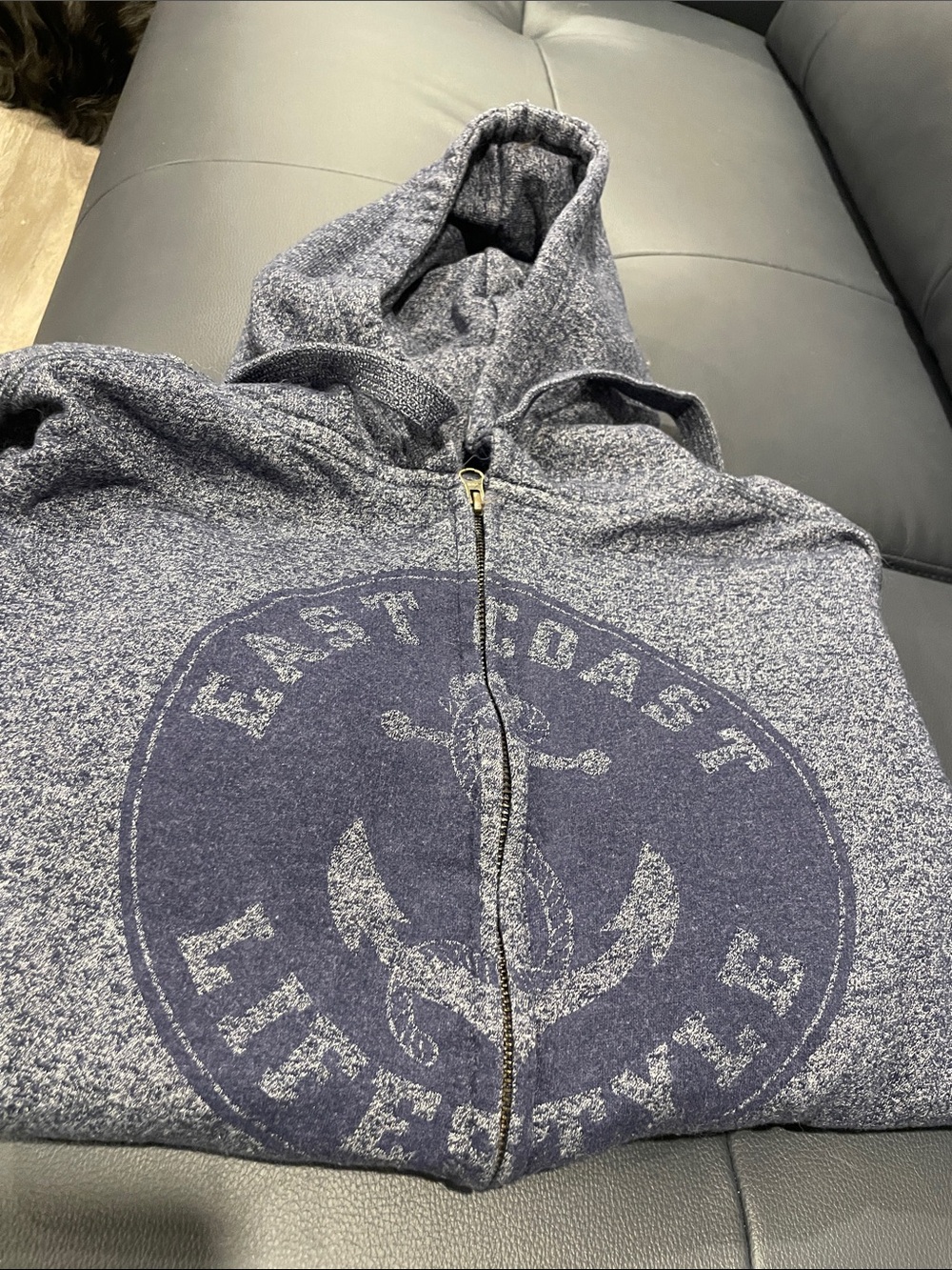 Men's Navy Full-Zip Hooded Sweater - East Coast Graphic